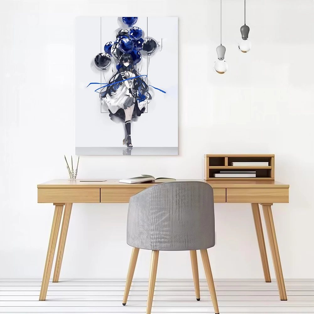 Anime Girl With Balloons Printed Canvas Wall Art Customizable Paintings Poster Perfect Gift for Specialty and Themed Home Decor