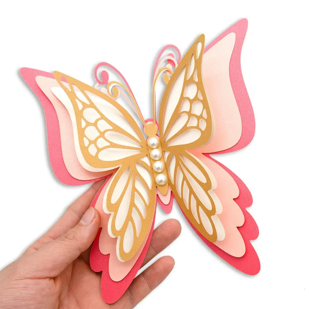 1Pcs 3D Butterfly Stickers 20/28cm Large Size Four Layers Hollow Gold Simulated Butterfly Sticker for Balloon Party Wall Decor