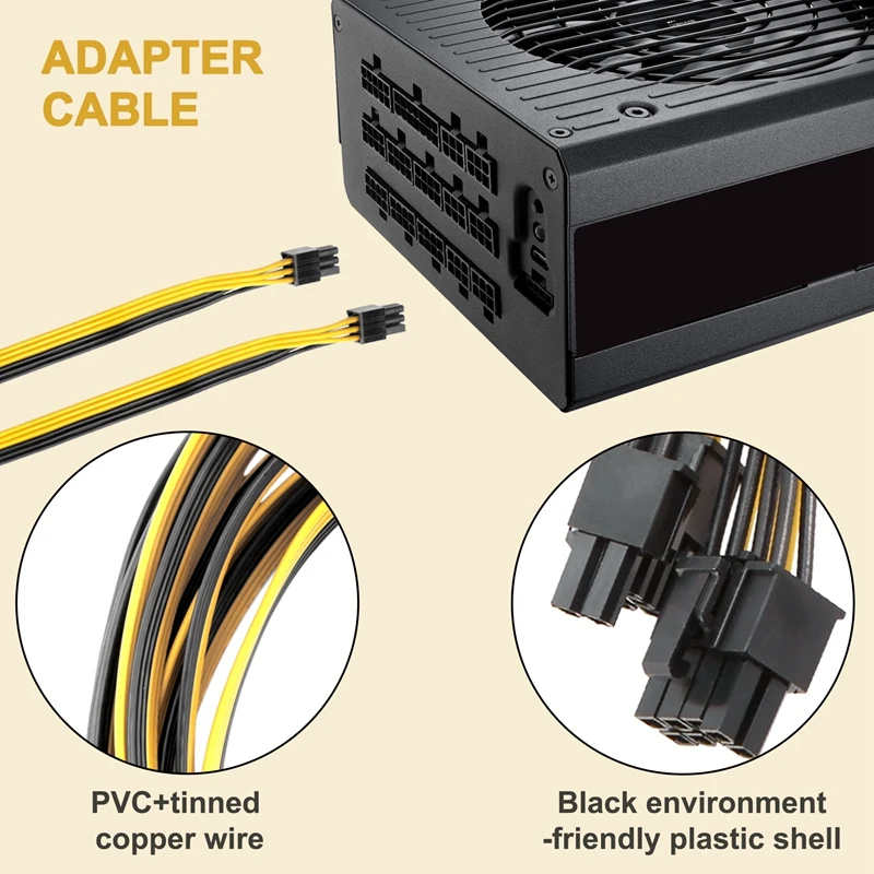 10Pcs PCI-E PCIE 6Pin To Dual 8Pin 6+2Pin Adapter Cable Graphics GPU Video Power Cable 16AWG+18AWG For Miner Mining