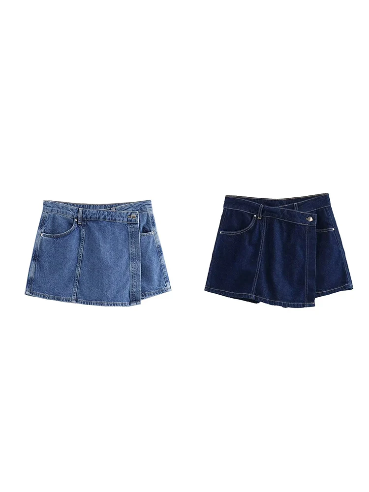 

Willshela Women Fashion Denim Solid Single Button A-Line Mini Skirts Shorts Vintage High Waist Female Chic Lady Shorts