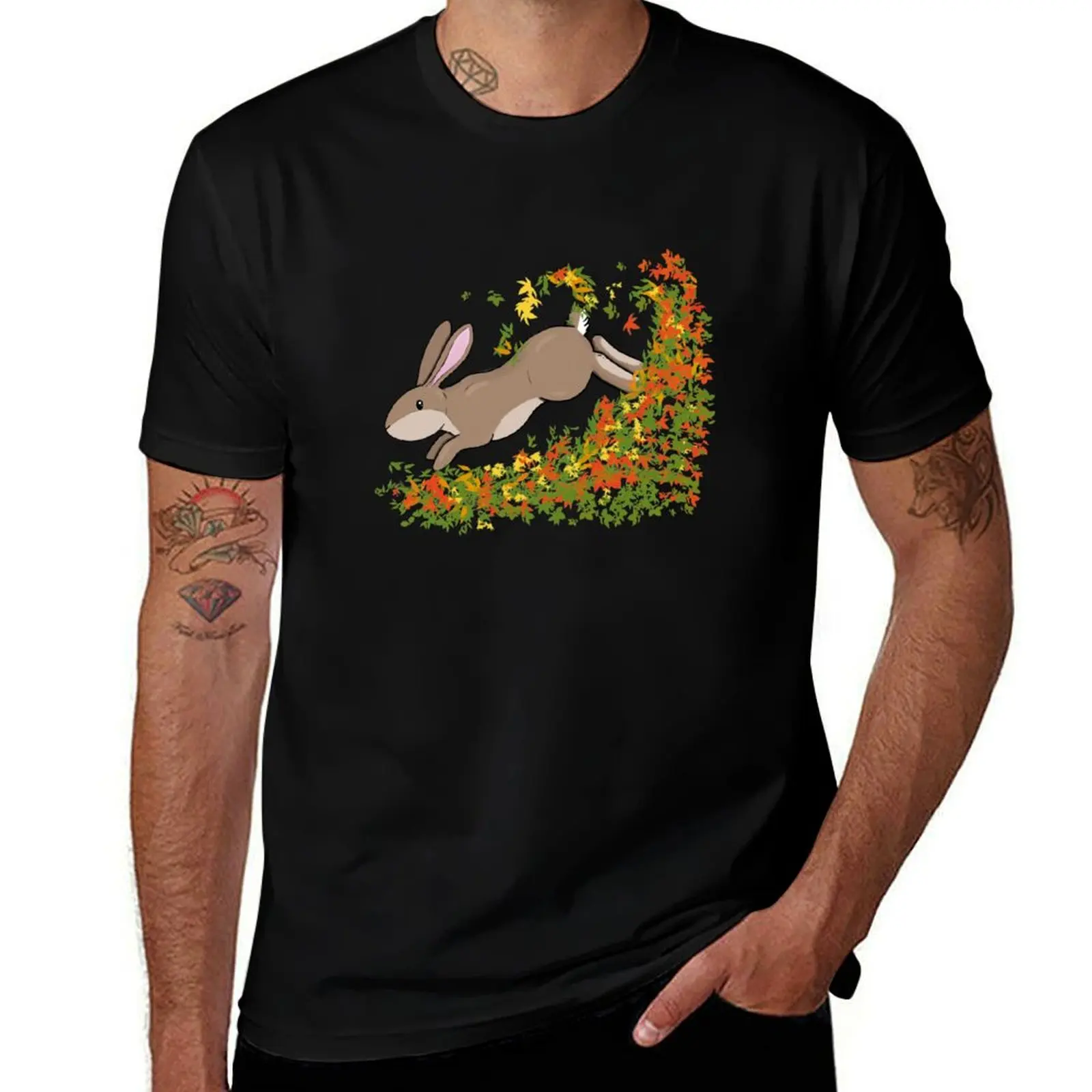 

Autumn leaves rabbit T-Shirt cotton t shirts man 100% printed t shirts for man T-Shirt