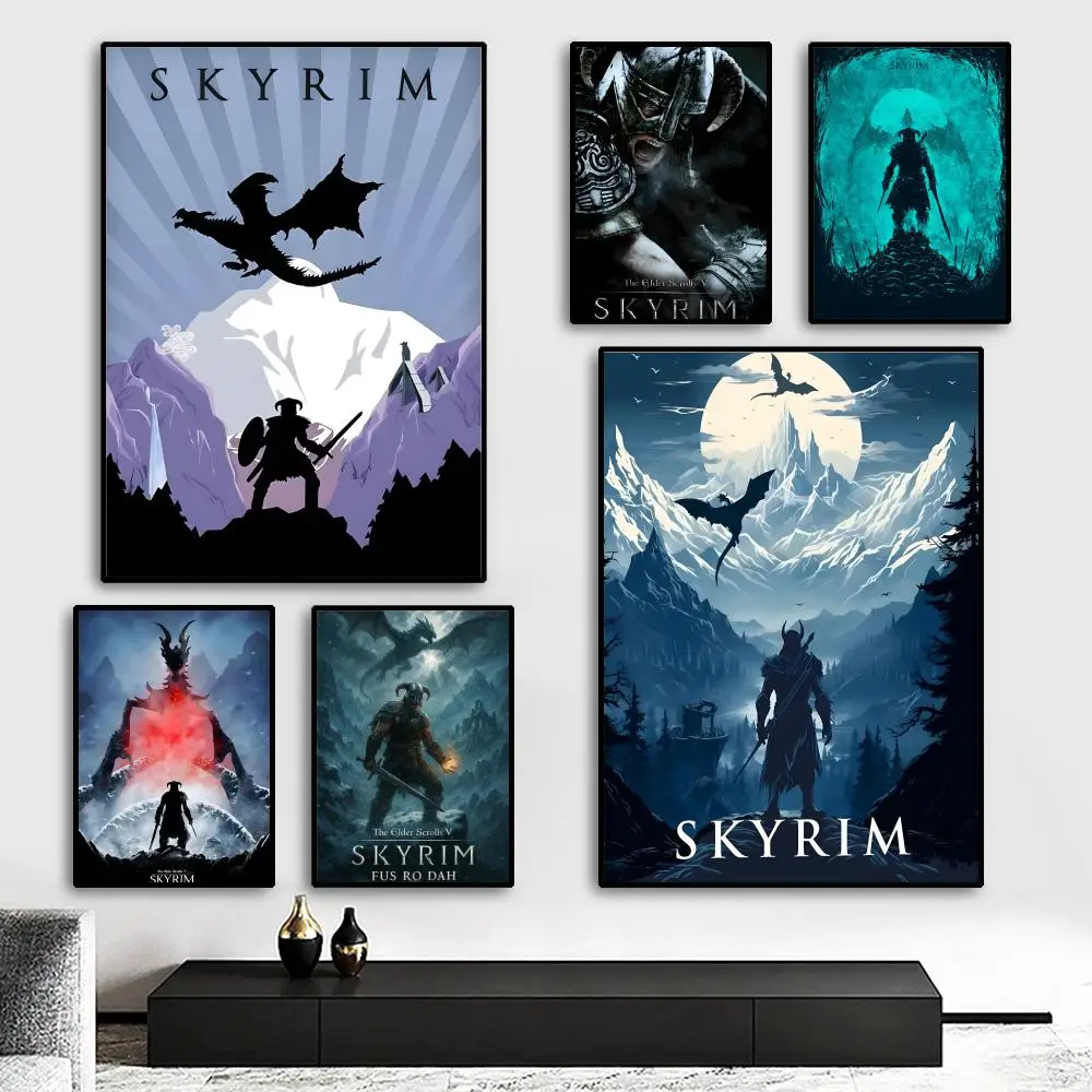 لعبة E-Elder Scrolls V Skyrim ملصق دائم اللوحة قماش الجدار الشنق المنزل DIY بها بنفسك الديكور الفن جدارية الجمالية مقاوم للماء