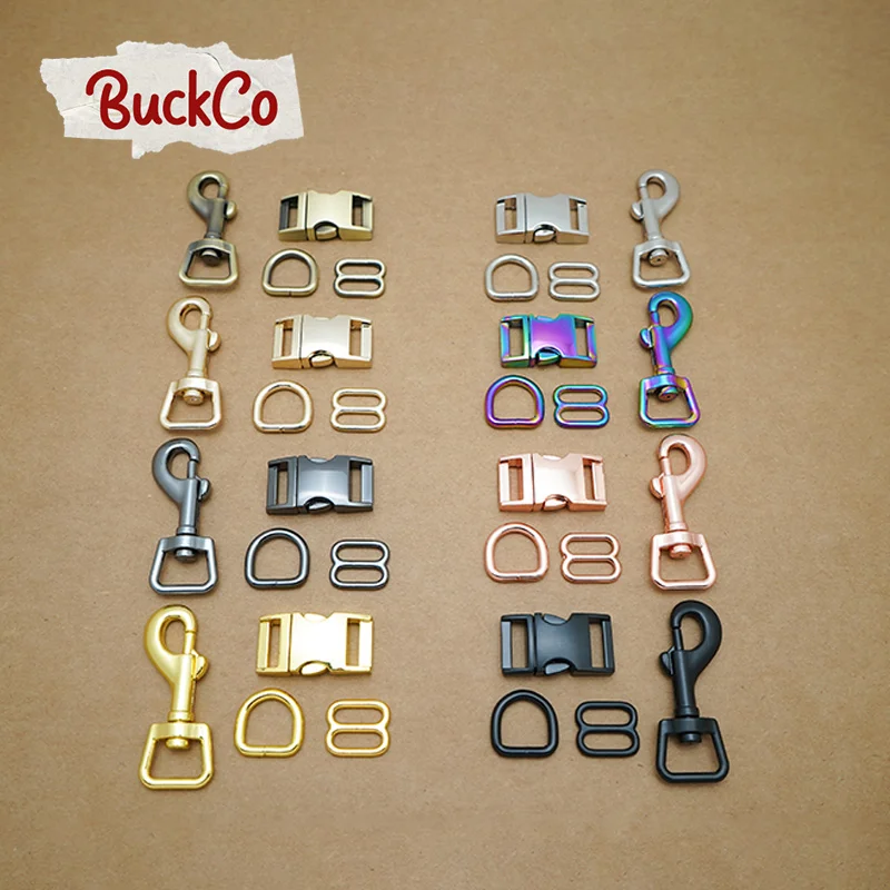 50set/lot (metal buckle+adjust buckle+D ring+metal clasp)Retailing DIY 15mm dog collar sewing accessory plated buckle 8 colours