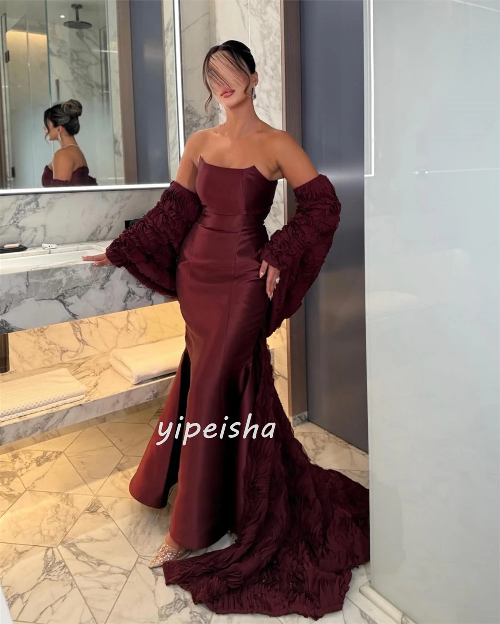 Customized Modern Style Matching Charmeuse Ruched Pleat Mermaid Strapless Long Dresses Bespoke Occasion Dresses Sizes Available