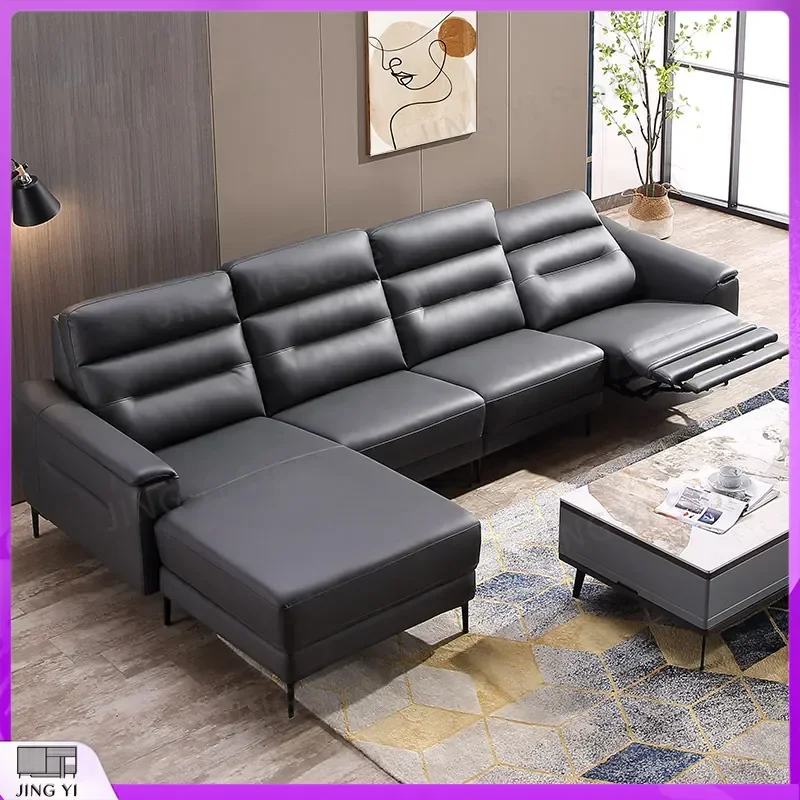Modern Leather Sofa for Living Room Electric Multi Functional Space Saving Capsule Sofa Small Apartment Straight Three Seater