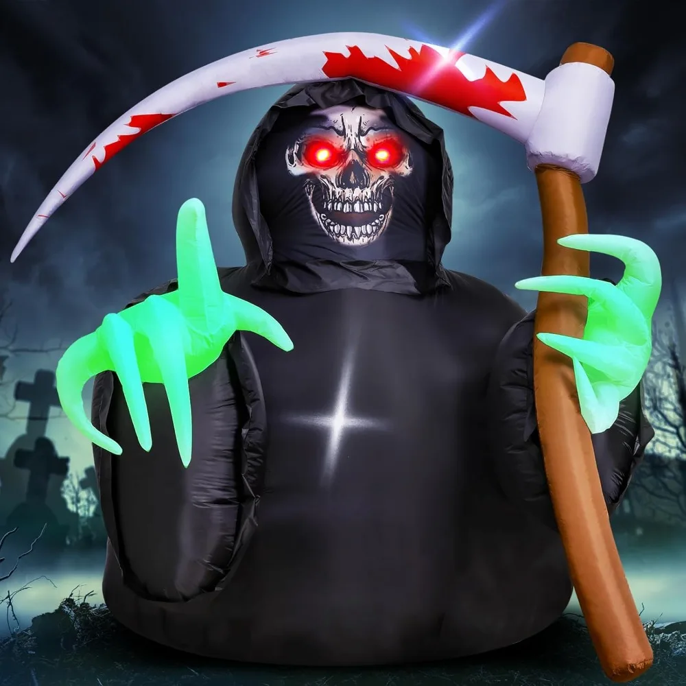 

Halloween Inflatables Decorations Grim Reaper Outdoor Halloween Decor with Build-in LEDs Blow Up Inflatable for Halloween Party