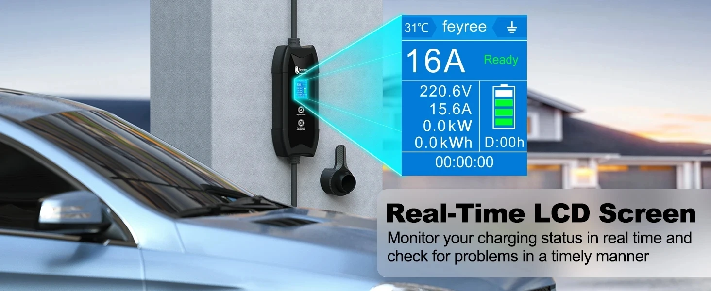 Feyree EV-Ladegerät Tragbar Typ2 16A 3,5kW Einphasig Stromstärke Einstellbar und Verzögerungszeit Programmierbar mit Schuko-Stecker für Elektrofahrzeuge – Detail 5