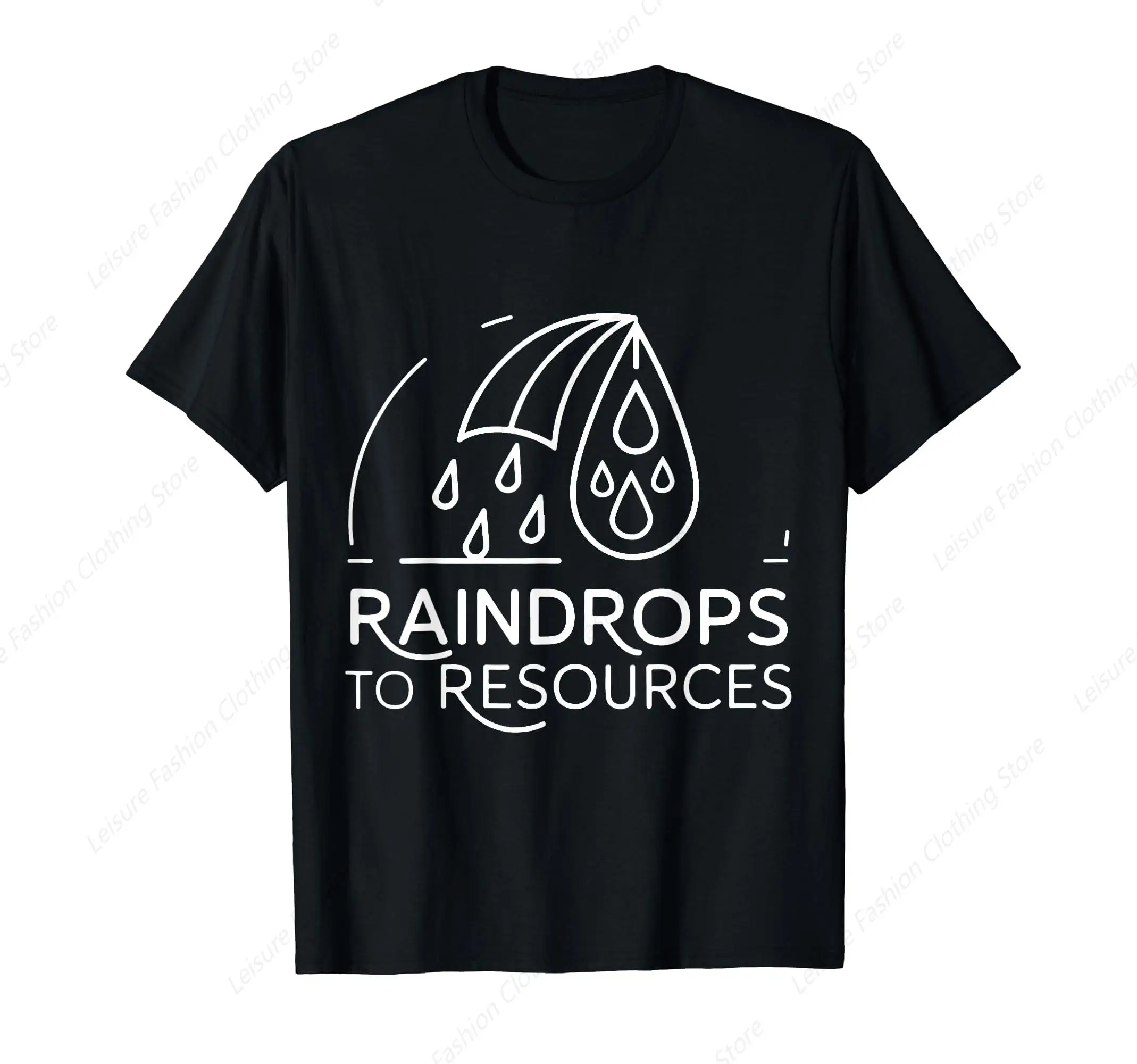 Raindrops Harvesting Rainwater T-Shirt Summer Men Women's Cotton Tee Unisex Clothing