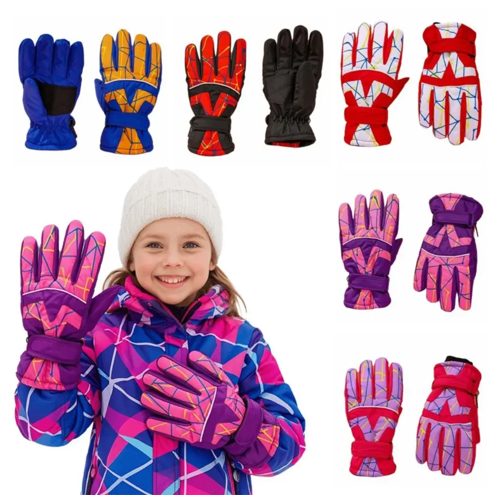 

Waterproof Children Snow Mittens Windproof Multi-Color Winter Snowboard Gloves Breathable Adjustable Kids Ski Gloves Skiing