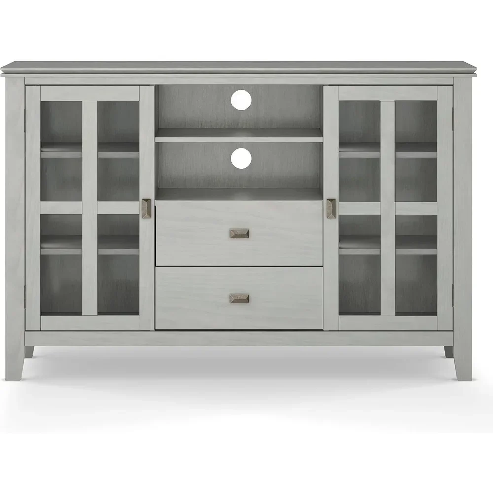 Wide Contemporary TV Media Stand in Fog Grey for TVs up to 60 inches  Artisan Solid Wood 53 inch