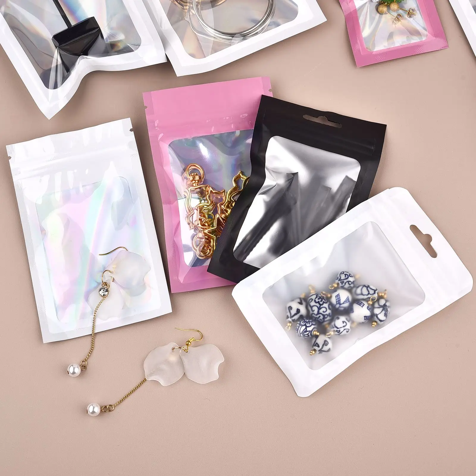 20Pcs Transparent Sealing Bag Plastic Bag Aluminum Foil Plastic Seal Bags For Jewelry Display Organizer Ring Necklace Storage