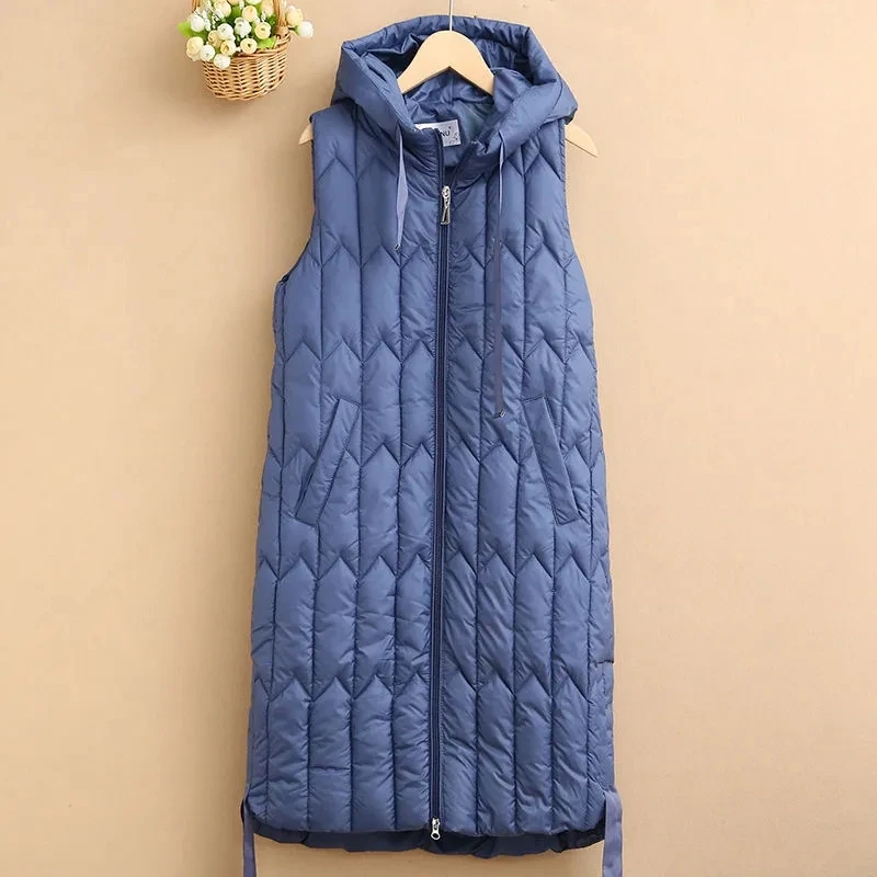 

Autumn Winter New Jacket Women's Down Cotton Vest Long Hooded Sleeveless Loose Waistcoat Female Parkas Snow Wear Outerwear Tops
