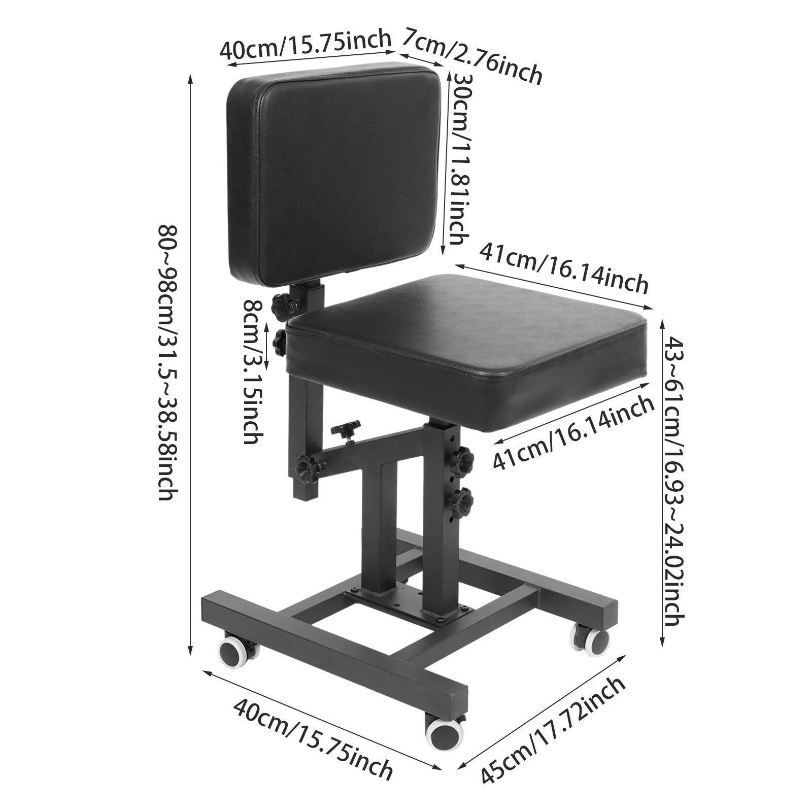 Ajustable Hair Chair, Backrest & Chair Height Adjustable Multiple Use Chair with 4 Wheels for homes, beauty salons, nail salons, shopping malls