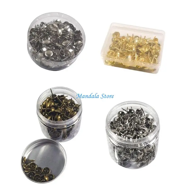 U2JC حزمة من 500 قطعة من دبابيس الإبهام ذات الرأس المسطح المطلية بالنيكل ديكور المنزل مستلزمات المكتب دبابيس ضغط مستديرة دبوس #2