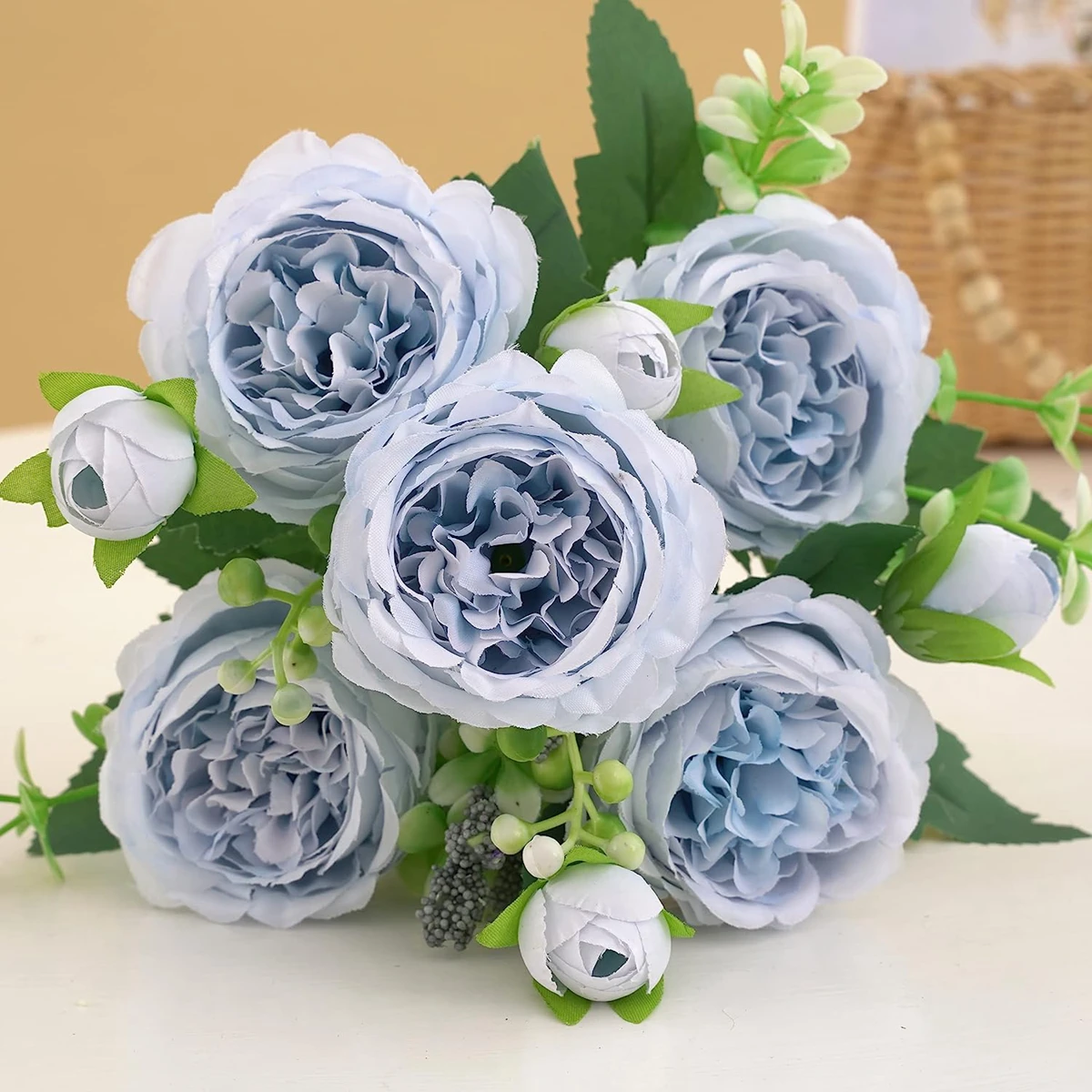 Schöne Rosen-Pfingstrose, künstliche Seidenblumen, kleine weiße Blumenstrauß-Vasen für Zuhause, Party, Winter, Hochzeit, Dekoration, günstige gefälschte Pflanze