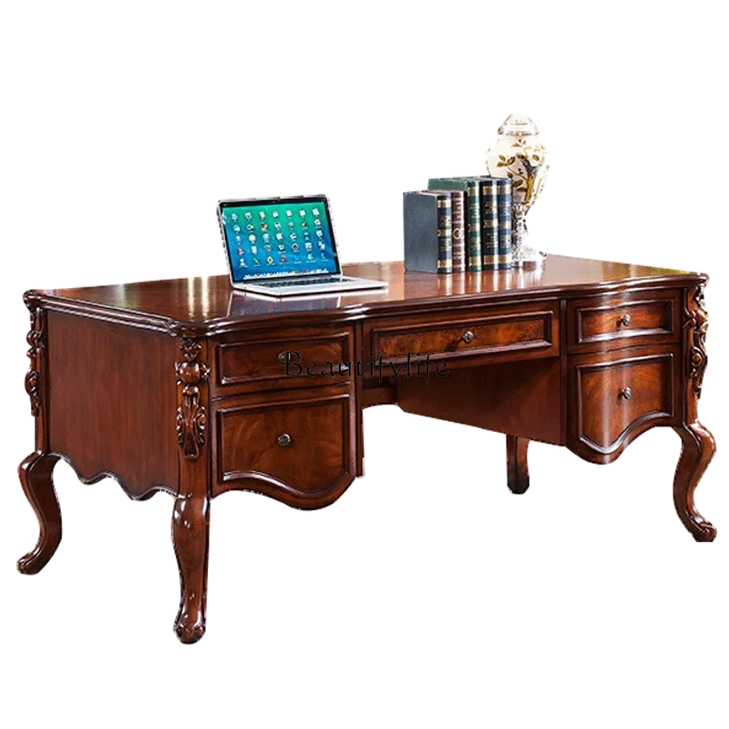 

European president desk, American solid wood carving flower office desk writing desk