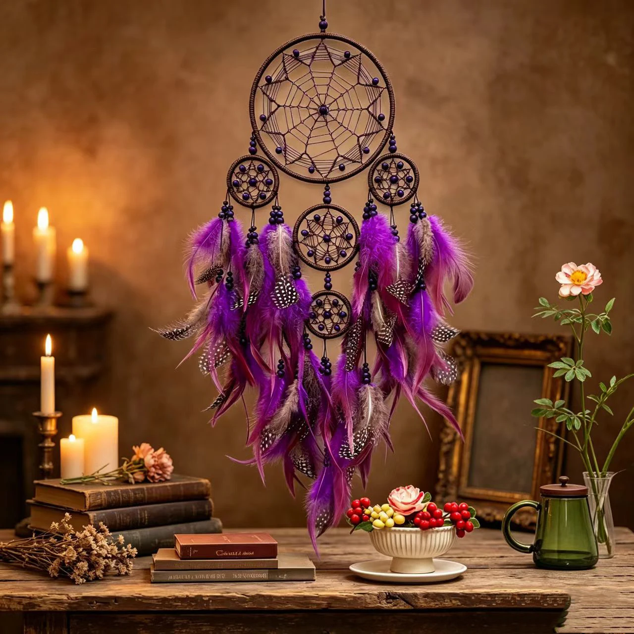 Handmade Tribal Multi-ring Dream Catcher Feather Wind Chimes Wall Hanging Ornaments Dreamcatcher Gift Home Room Crafts Decor