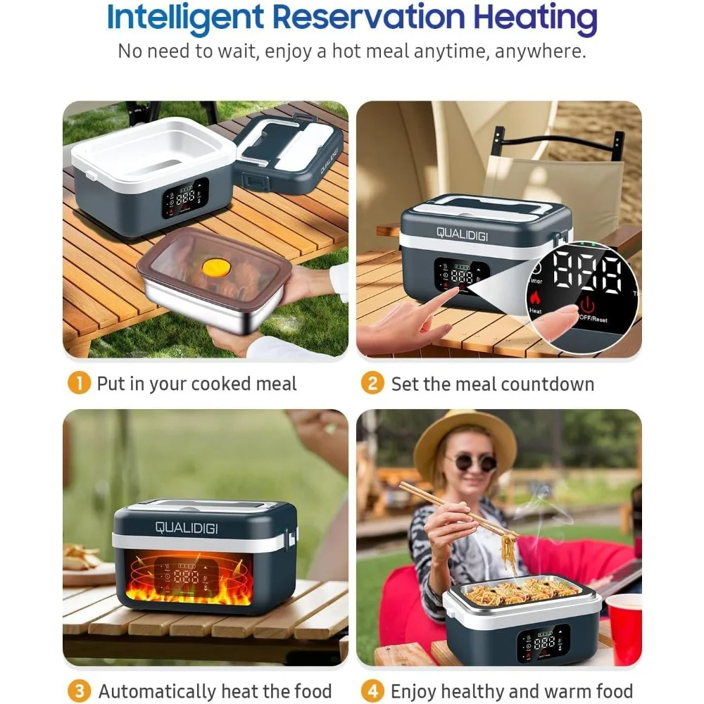 Kabellose elektrische Lunchbox für Erwachsene, wiederaufladbar, 16.000 mAh batteriebetrieben, 60 W selbsterhitzende Lunchbox mit intelligenter Reservierung