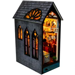 DIY Wooden Book Nook Kit Magic Restaurant Figurines Miniatures Bookend Handmade Bookshelf Light Friends Gifts Home Decor Crafts