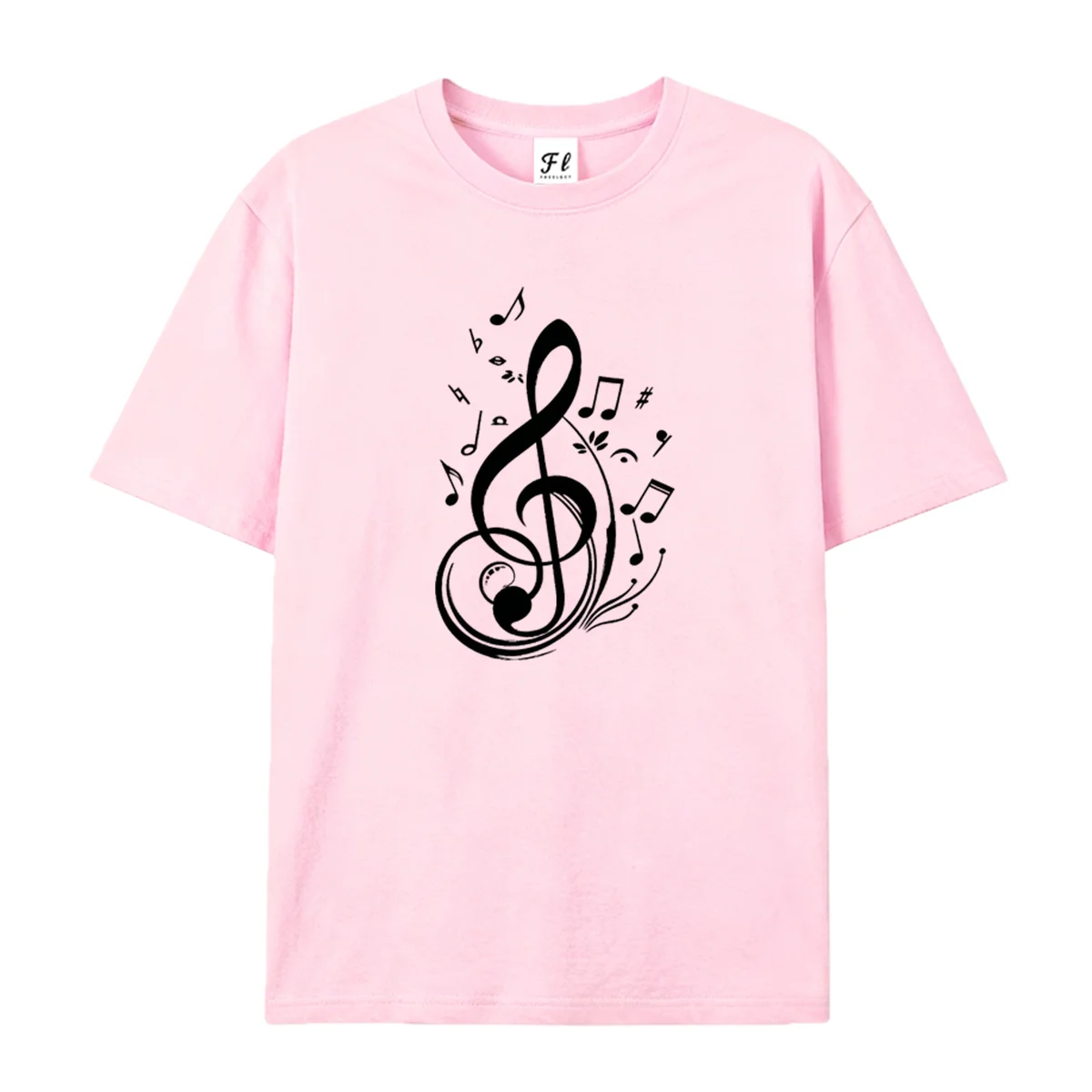 Women Men Treble Clef With Scattered Music Notes Graphic T Shirt  Casual Short Sleeve Cotton Tee Hand Drawn Art Print Fashion