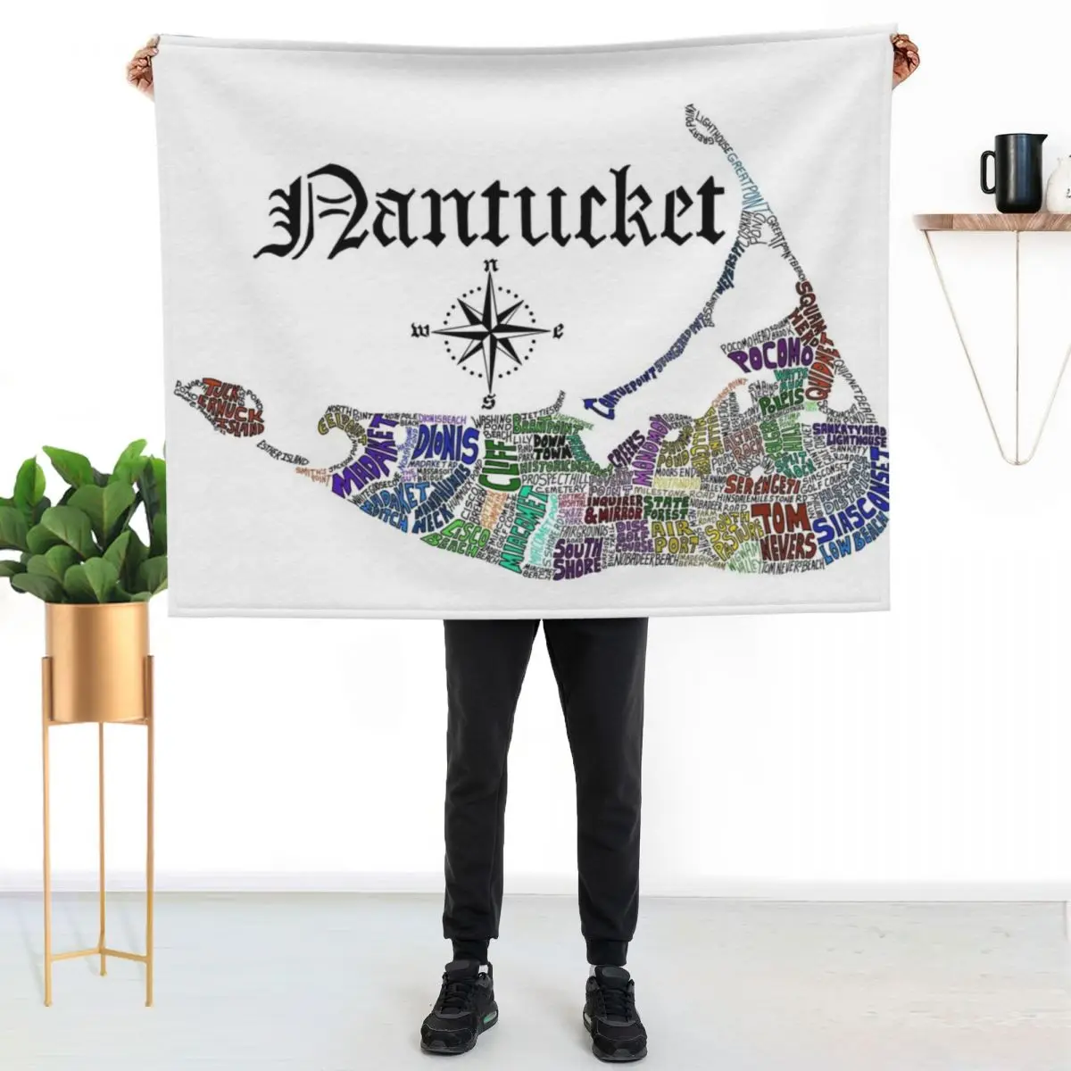 

Nantucket Word Map Throw Blanket Faux Fur Soft Warm Blanket for Bed
