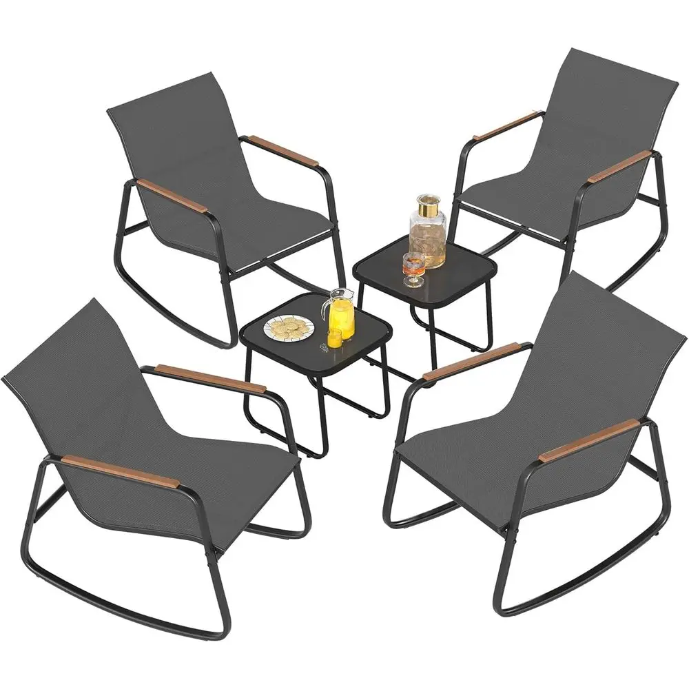 

6-Piece Outdoor Bistro Set with Wooden Armrests, Patio Furniture for Garden, Balcony, Poolside in Gray