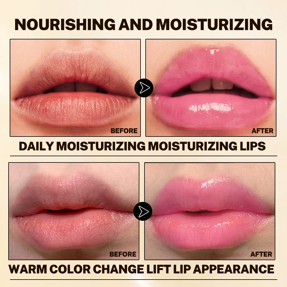 QIBEST Glitter Lipstick Transparent Lip Balm Warm Change Lipstick Moisturizing Pearlescent Temperature Changing Color Lip Stain