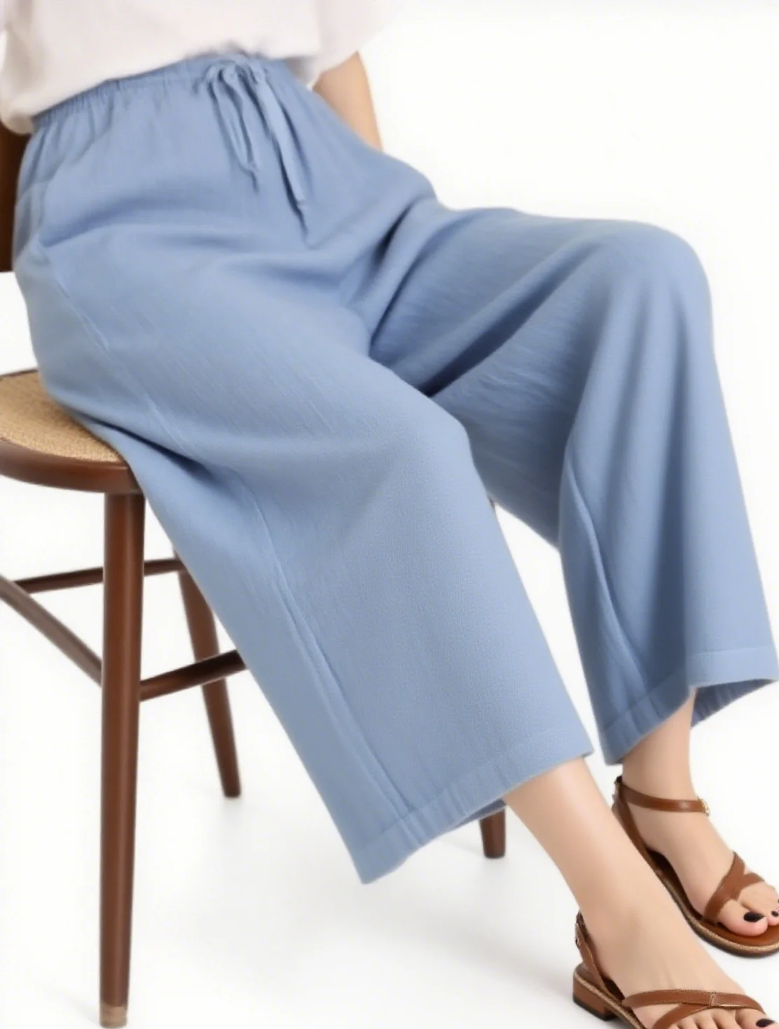 Women's Fashion Summer Wide Leg Pants Solid Color Cotton and Hemp Pants Elastic Waist Loose Casual Pants Minimalist Dressing