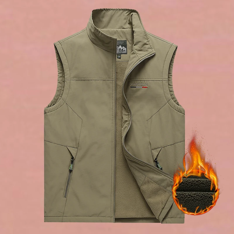 

Fce Lined Men's Vest Warm Sports Jaet for Autumn Winter Busin Casual Stand Fit Zipper Closure Faion Urban Sle