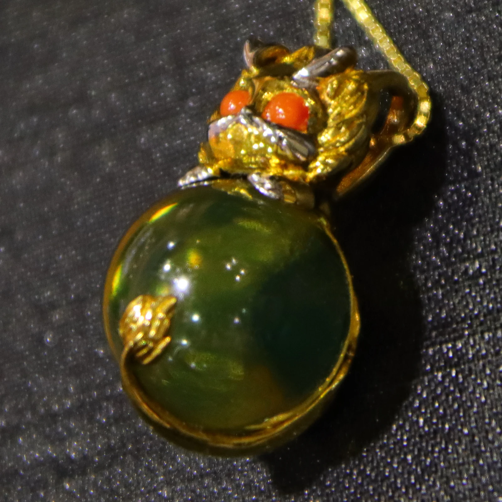 Natural Mexican Blue Amber Pendant with Pure Silver Pi Xiu 12mm Round Bead Animal Necklace for Women Gift