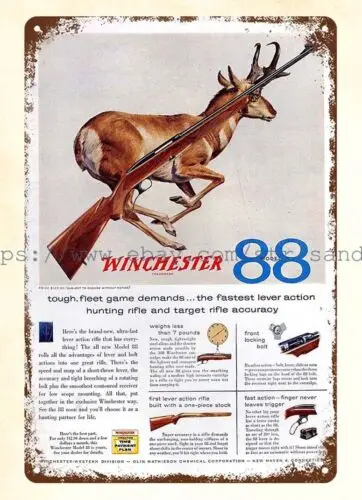 1956 Winchester 88 Rifle Deer Hunting metal tin sign garage shop wall art decor