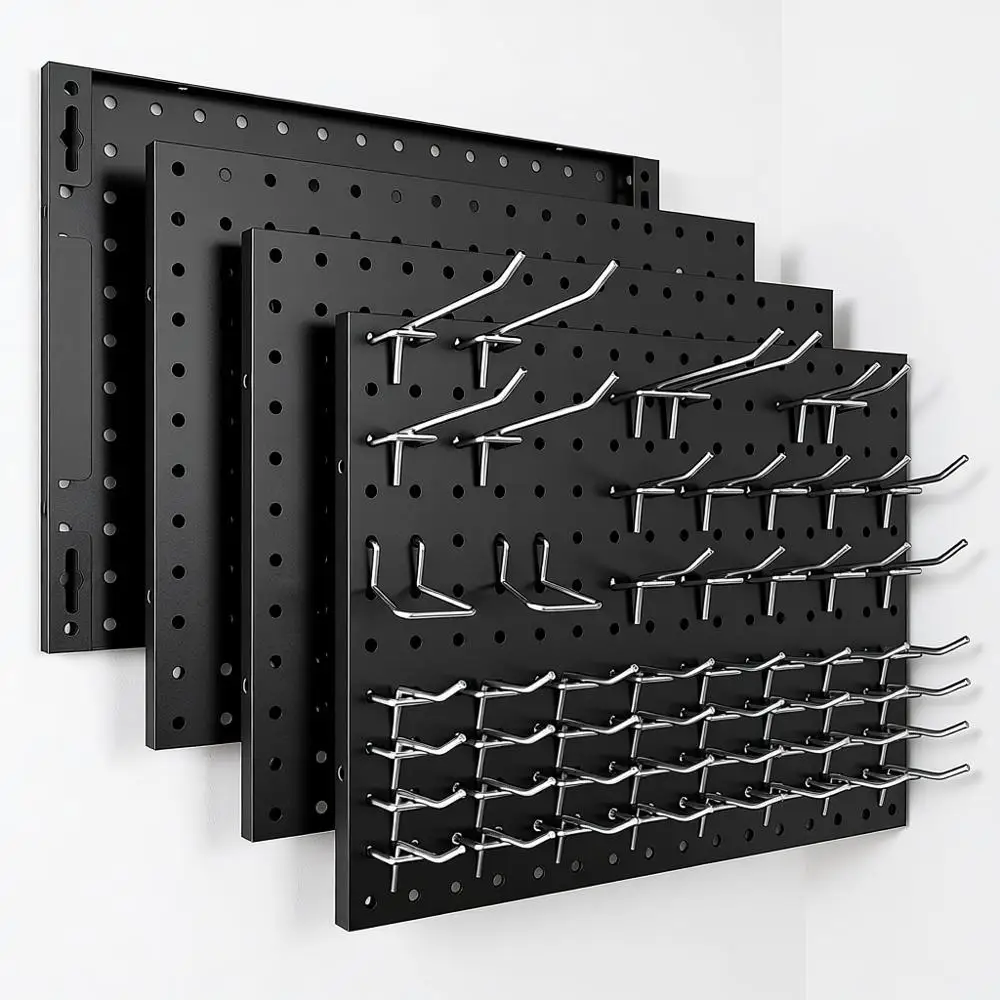 

Набор из 4 металлических перфорированных панелей с 50 крючками, черный настенный органайзер, сверхпрочный, для дома, гаража, офиса, мастерской, кухни
