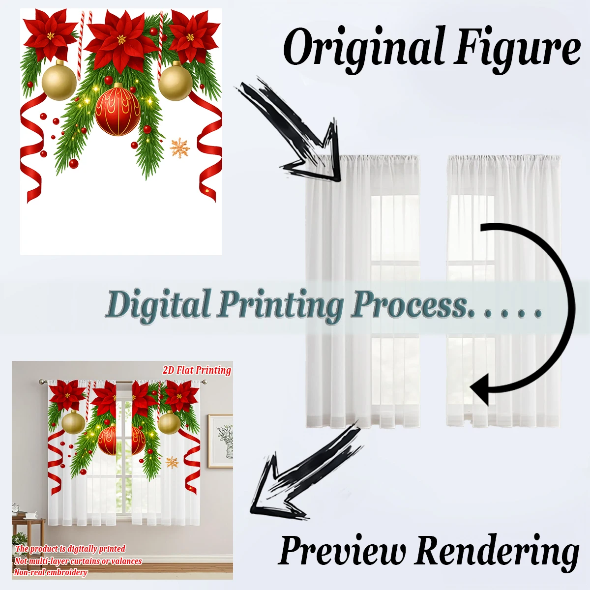 عيد الميلاد الطباعة المسطحة المطبخ شير الستار مع عيد ميلاد سعيد البونسيتة القوس زخرفة لعيد الميلاد ديكور المنزل الطرف