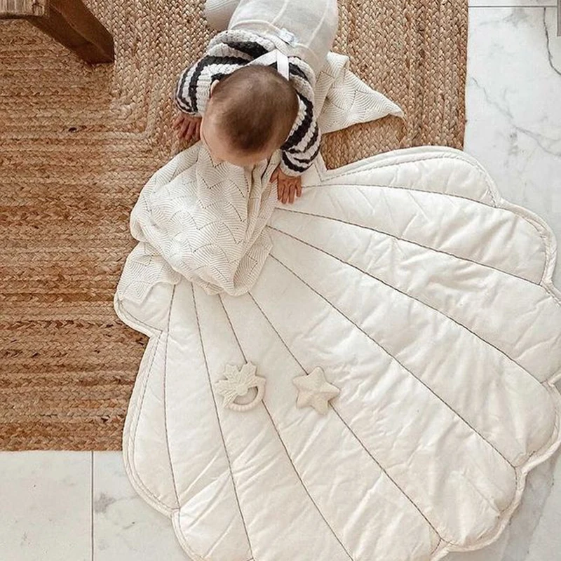 Nordic Shell Shape Baby Play Mat Soft Cotton Crawling Mat INS Kids Floor Rug Nursery Room Decor Photography Prop Play Carpet