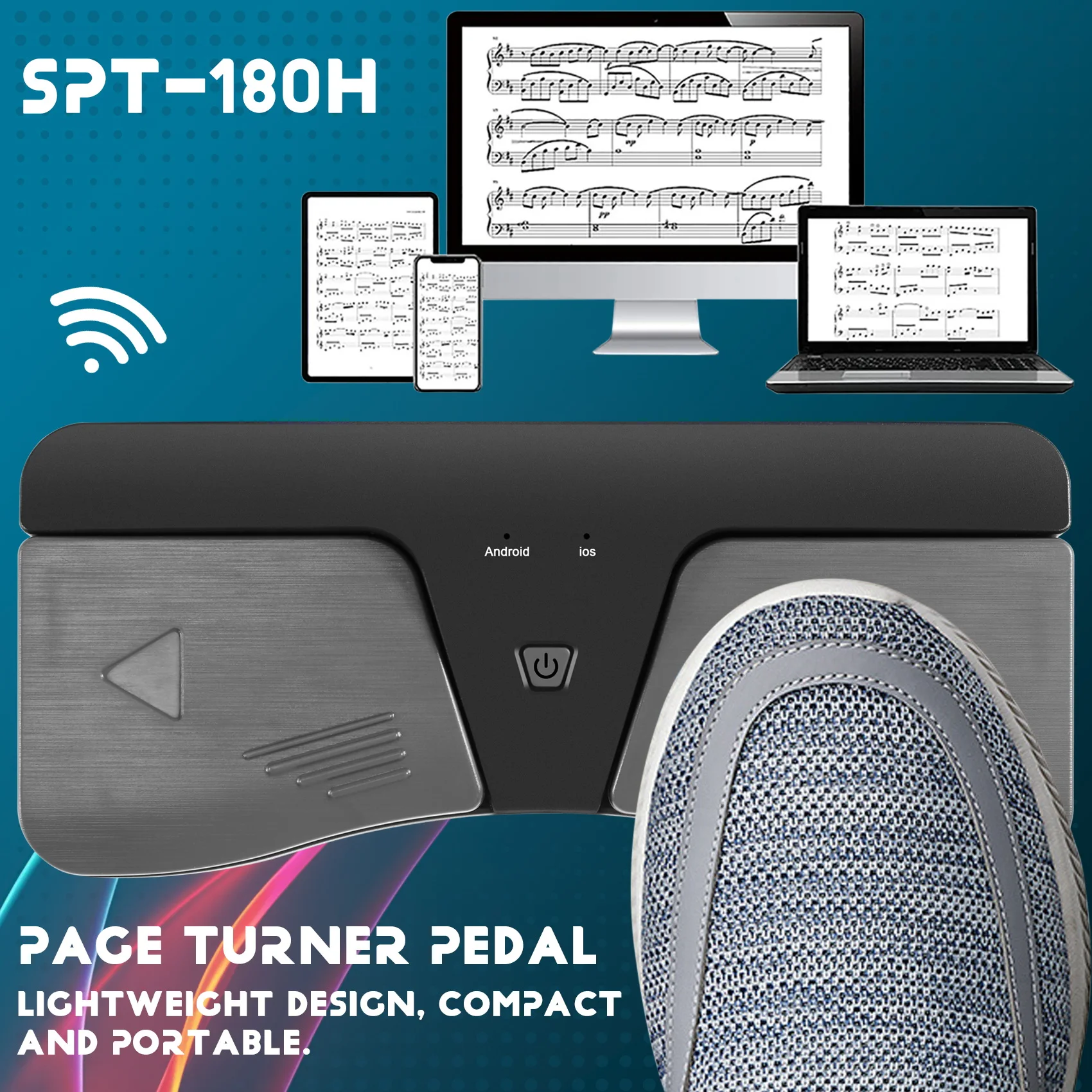 B86B Wireless Page Turner Pedal, Bluetooth Music Foot Pedal, Remote Control for IOS Android, for Teleprompter