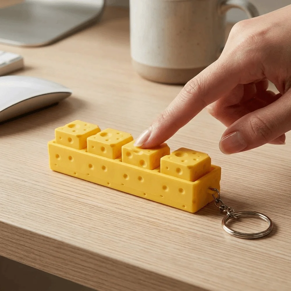 Lovely Cheese Shape Cheese Clicker Fidget Keychain Clicking Sound Lightweight Material Finger Sturdy Key Ring