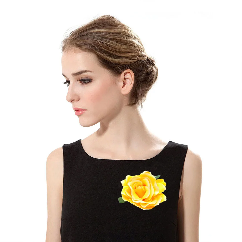

5 PCS Cloth Big Rose Brooch Wedding Headpieces for Bride Corsage Hair Clip Yellow Women Dresses Mother
