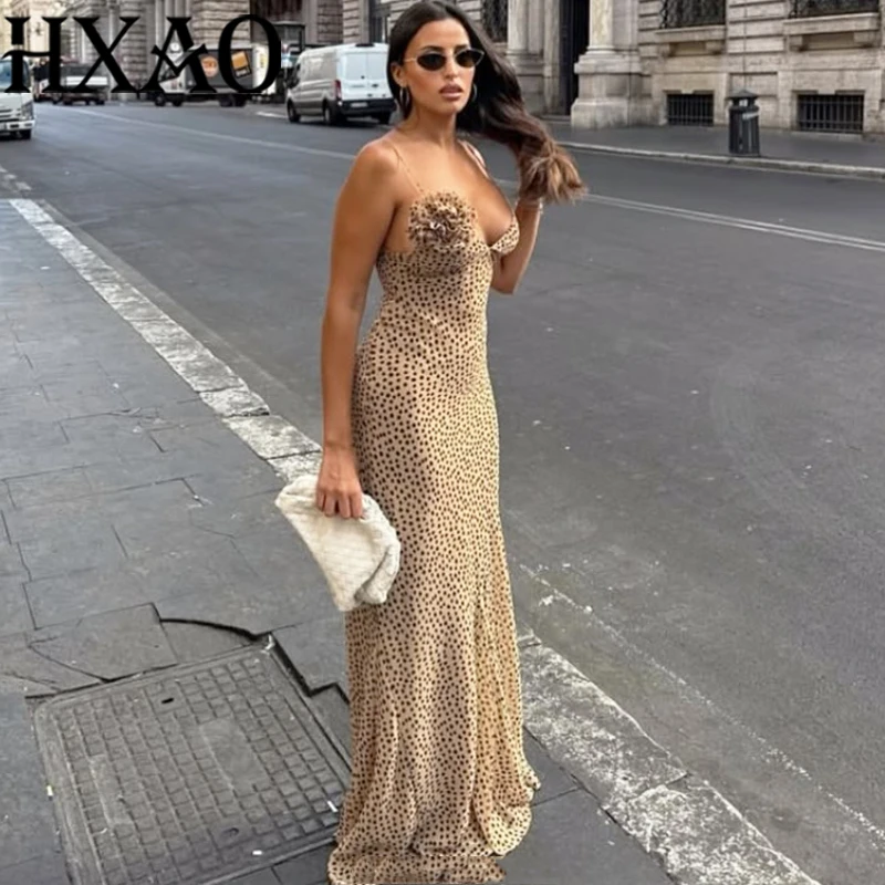 HXAO Floral Slip Womens Dresses Sleeveless Corset Long Party Dresses Polka Dot Backless Sexy Dress V Neck Beach Evening Dress
