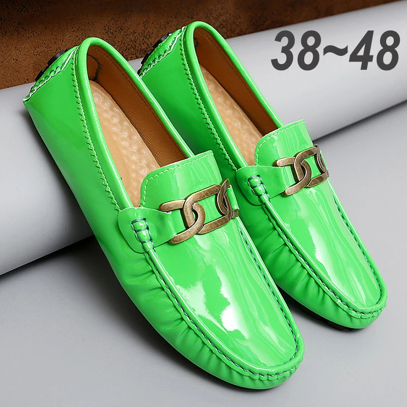 

Many Colors Mens Casual Patent Leather Loafers Business Formal Solid Color Office Shoes For Men Driving Moccasins Flats 35~48