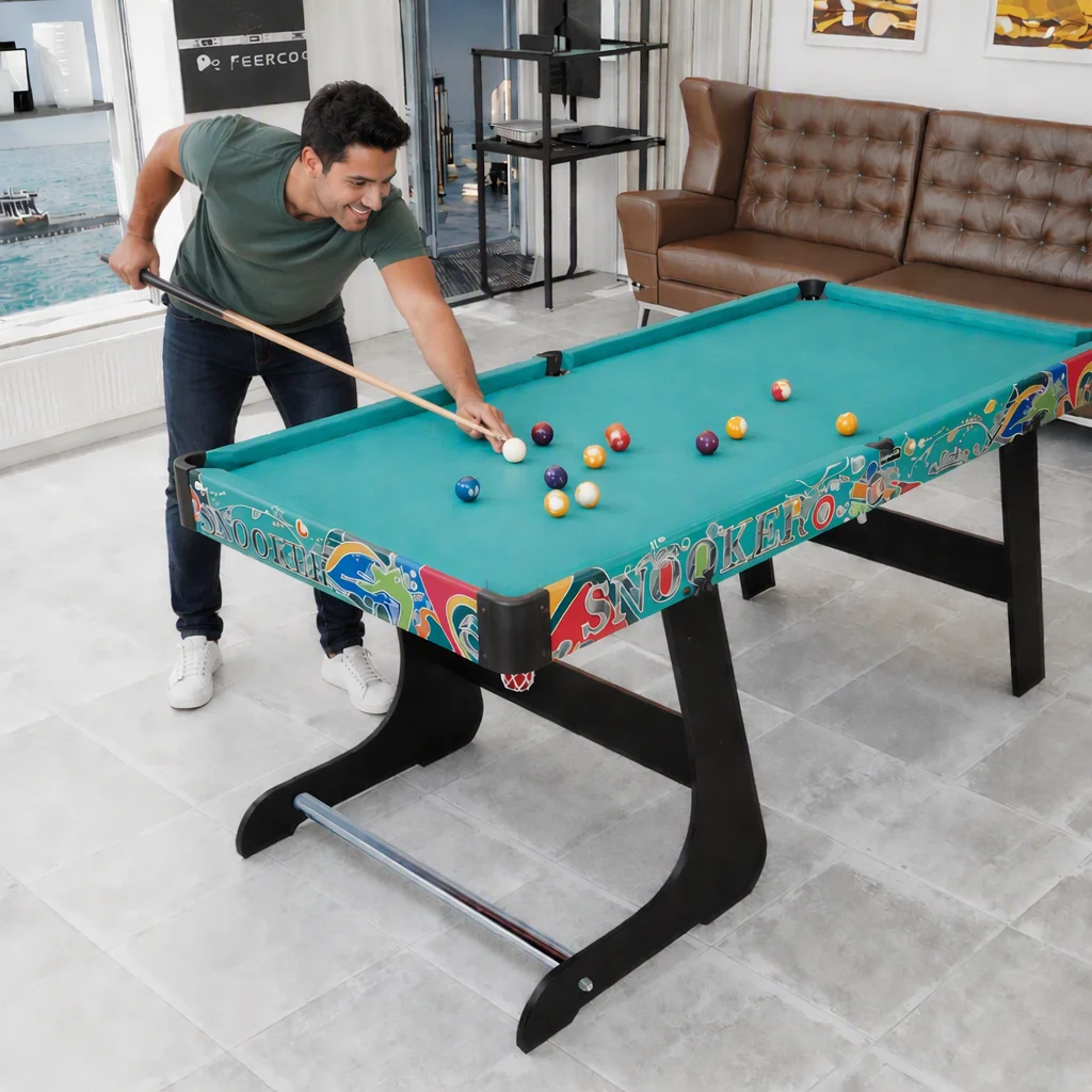 jq-  5ft Durable MDF Folding Leg Pool Table Ball Return Indoor Home Entertainment Snooker Table for Kids Adults EN71 Certified