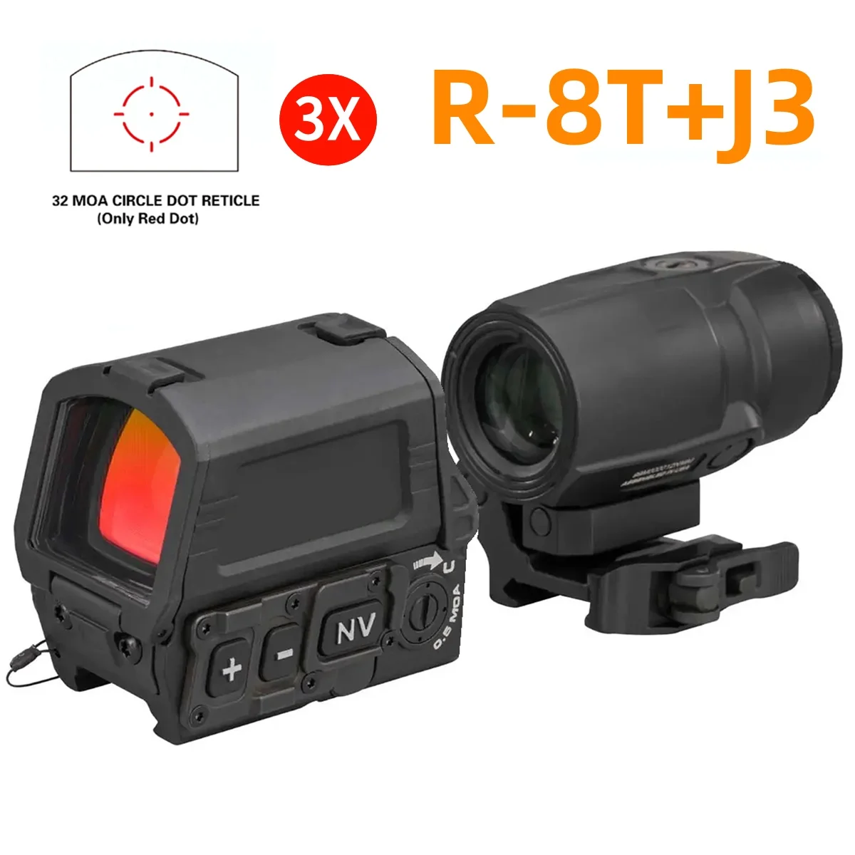 

Тактический голографический прицел R-8T+J3 с красной точкой, 3-кратным увеличением, функцией ночного видения и датчиком движения, комбинированный оптический рефлекторный прицел