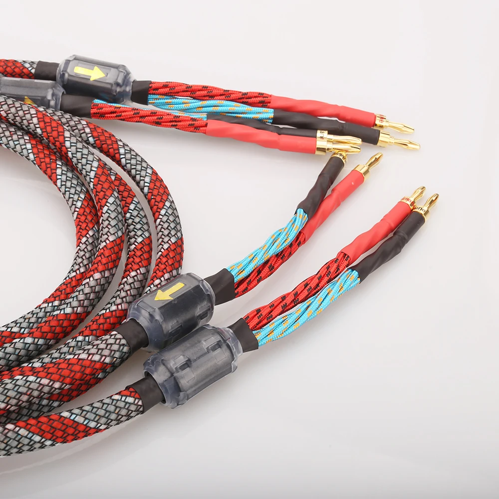 

HiFi OFC Speaker Wire 1 Pair - Gold Banana Spade Plug Cable for Premium Audio System