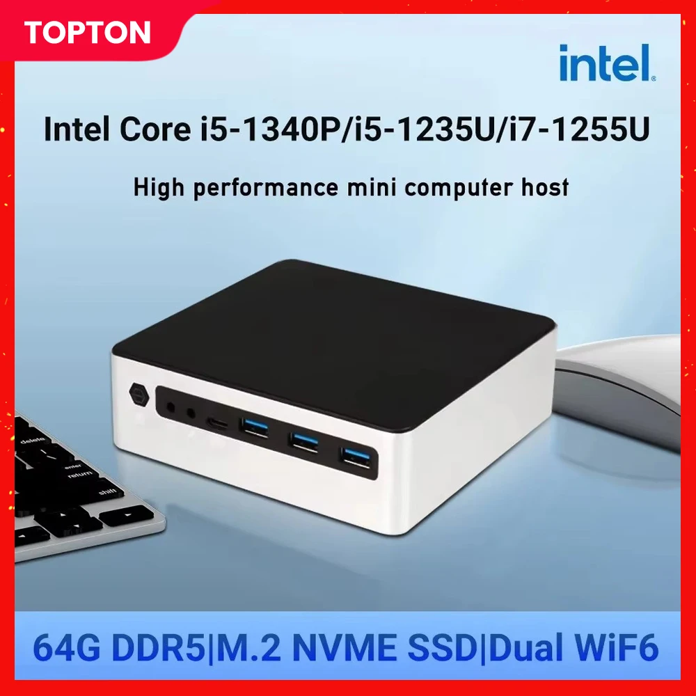 

Topton 13th Gen Mini PC i7 1360P i5 1340P 2xDDR5 4800MHz 2*NVMe Windows 11 NUC Mini Gaming PC Portable Computer 2 LAN HTPC WiFi6