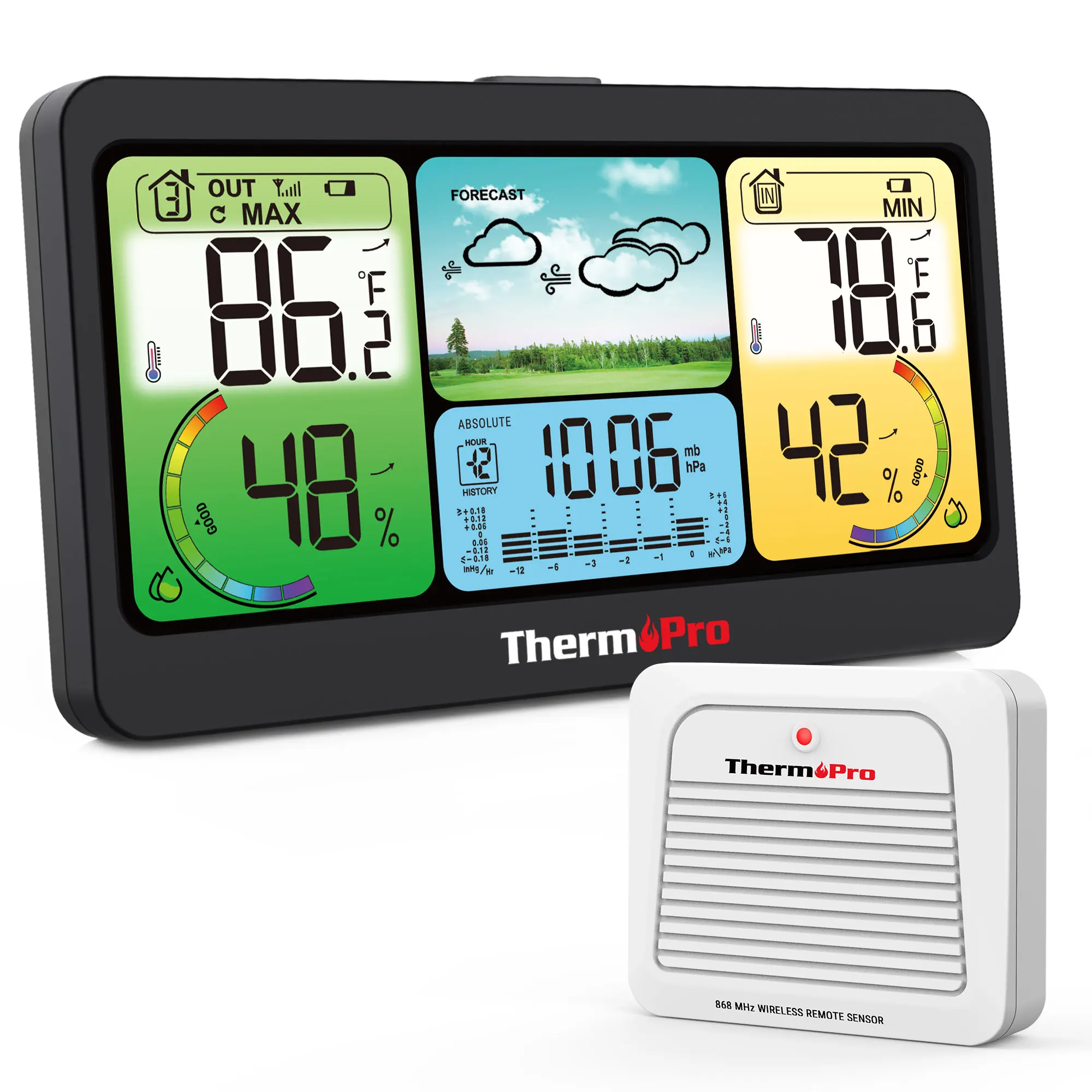 ThermoPro-Termômetro de sala digital sem fio, Higrômetro interno e externo, Estação meteorológica externa, LCD grande recarregável, TP280C, 300m