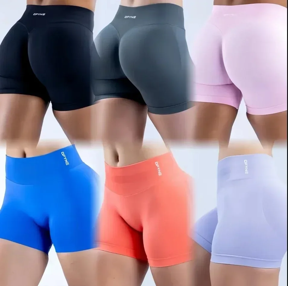 Dynamic Shorts With Logo 4.5' Seamless Scrunch Bum Yoga Short Ribbed High Waist Band Gym Short High Stretch Workout Biker Shorts