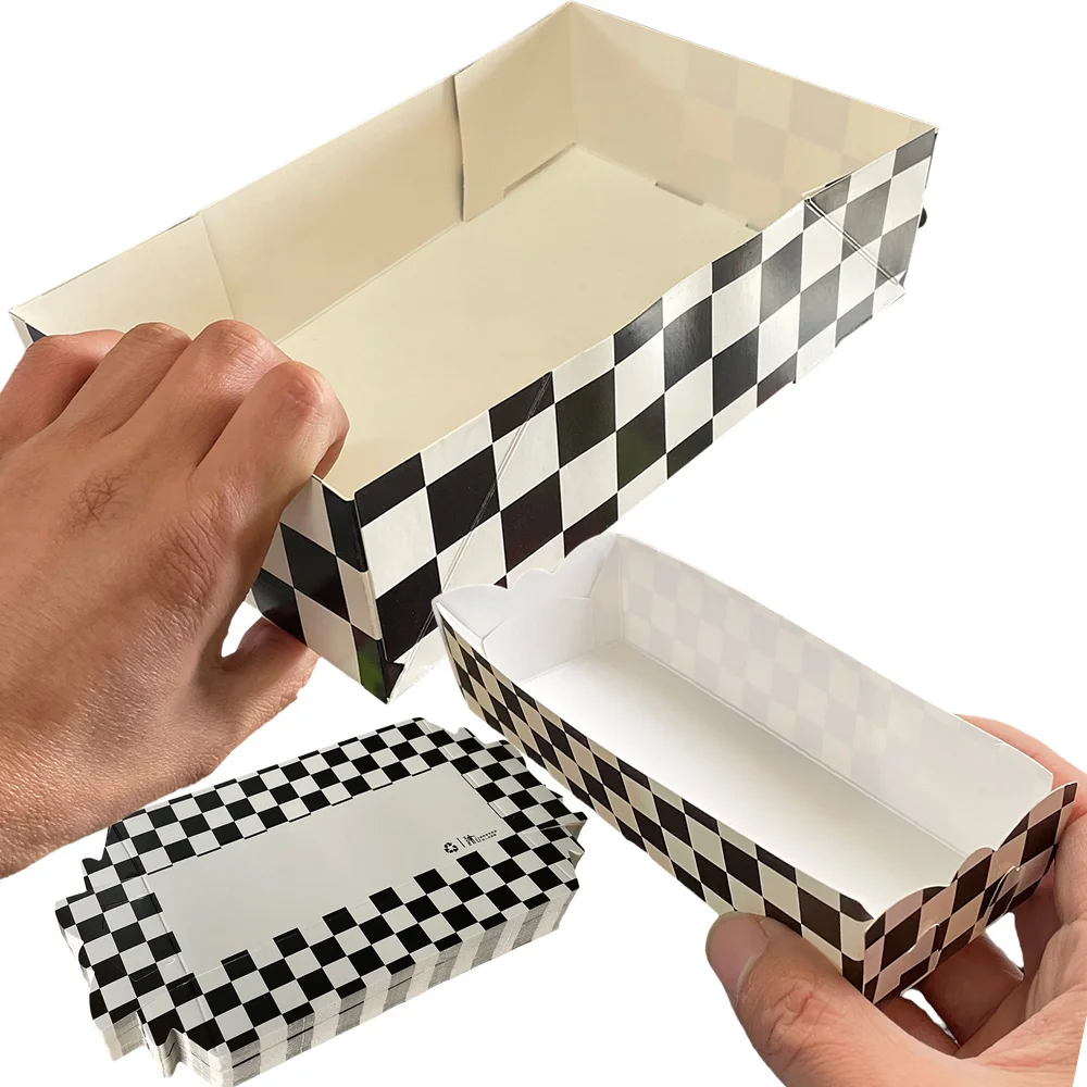 Checkered Paper Food Trays Black White Popcorn Hot Dog Chips Trays Paper Baskets Food Boats Race Car Birthday Party Supplies