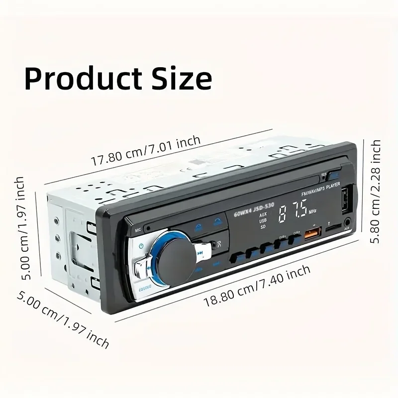1pc of Car Radio Stereo, 1 DIN, Wireless MP3 Player with 60W X 4 FM Receiver, Includes Remote Control, AUX, USB, And TF Card