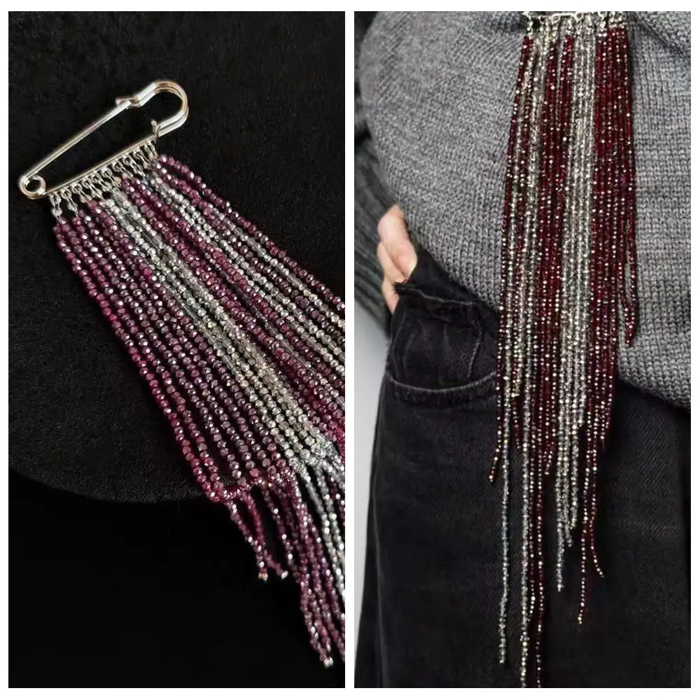 Alloy Tassel Chain Brooch Exaggerated Water Droplet Fringe Clothing Tie Pin Gold Color Jewelry Accessories Bead Fixed Ornament