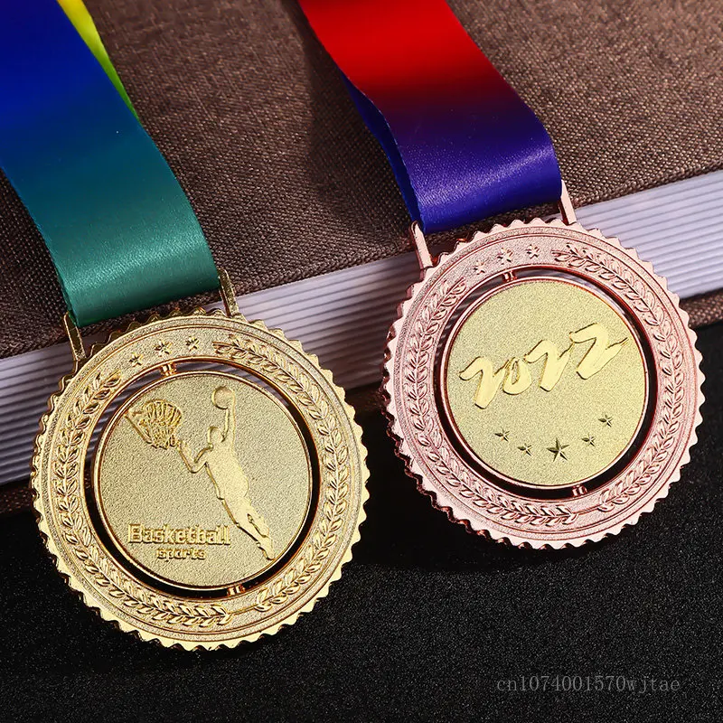 Customized Rotatable Metal Medal, Basketball, Football, Badminton, Table Tennis Games, Swimming, 1Pc