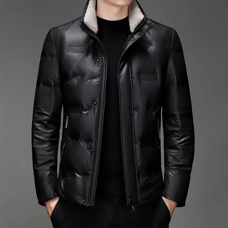 Doudounes en duvet d'oie pour hommes avec col en fourrure, manteau matelassé, imperméable, monochromatique, épais, vêtements décontractés, parkas, haut, hiver, 2023